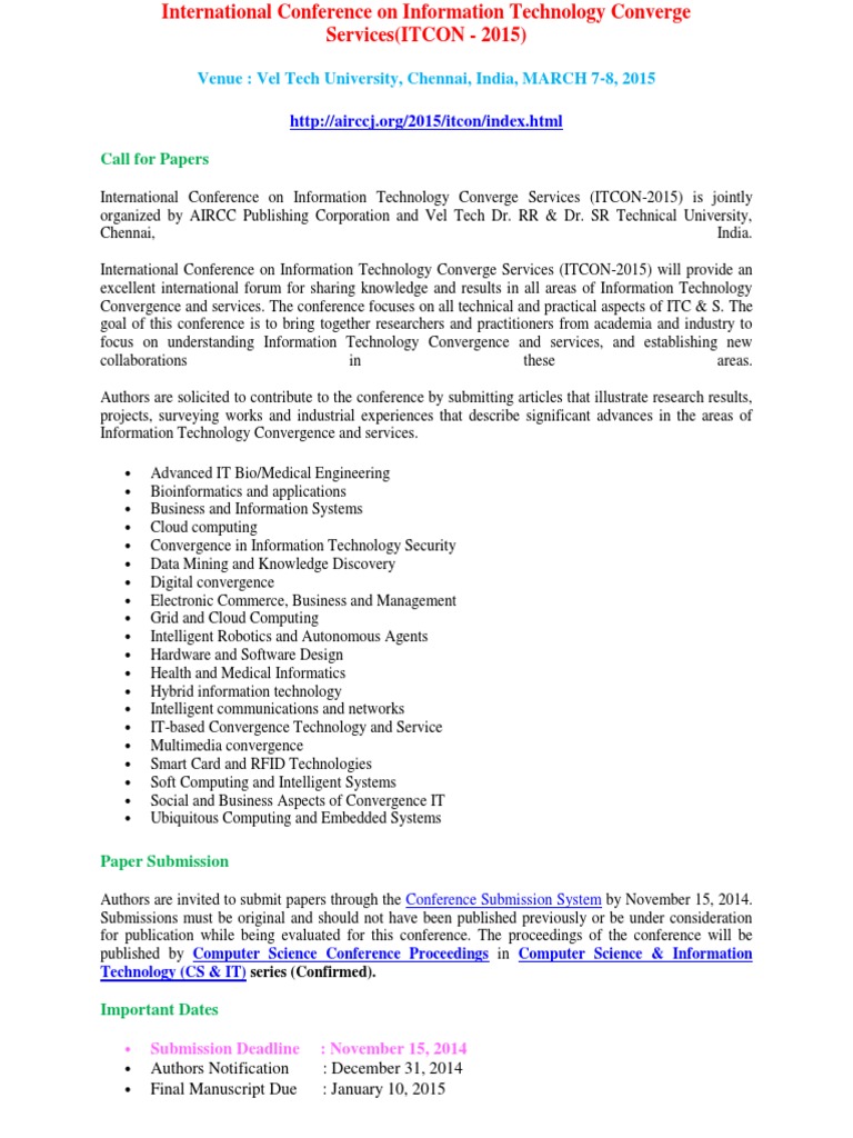 ITCON 2015: Call for Papers on IT Convergence | PDF
