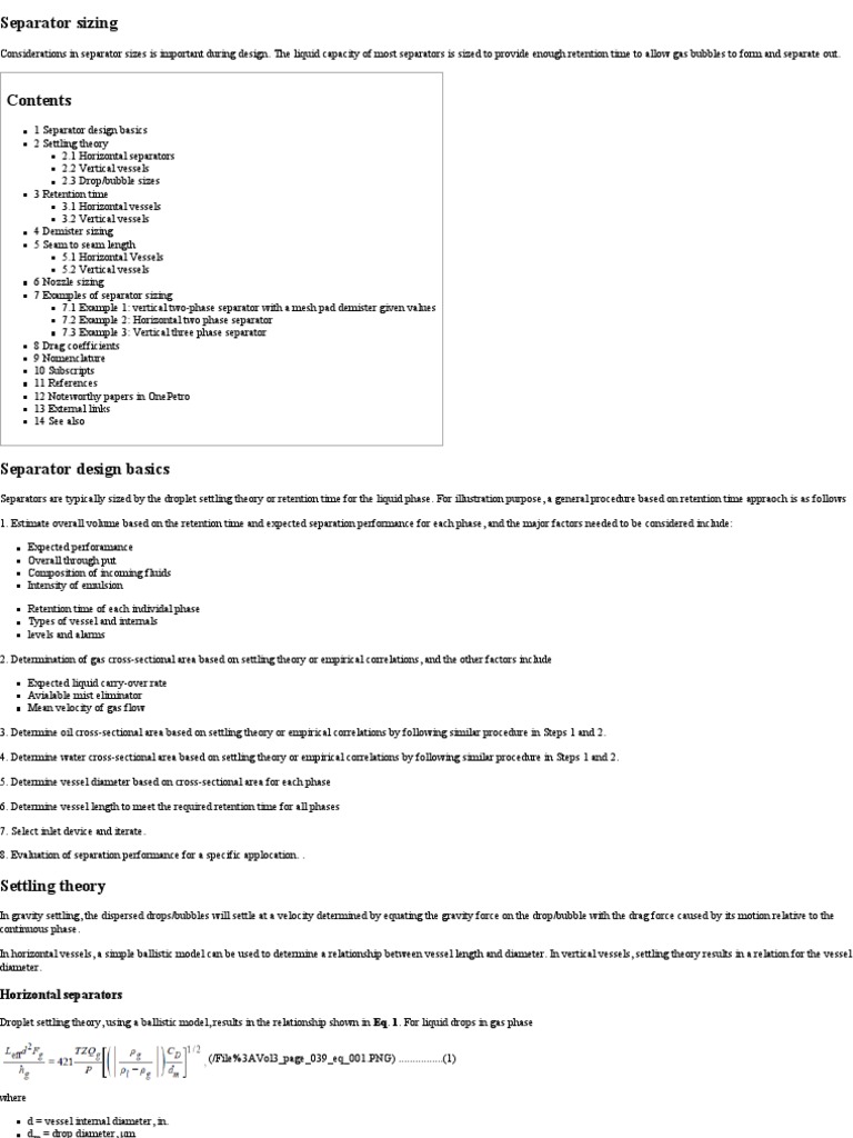 Separator Sizing | PDF | Gases | Liquids
