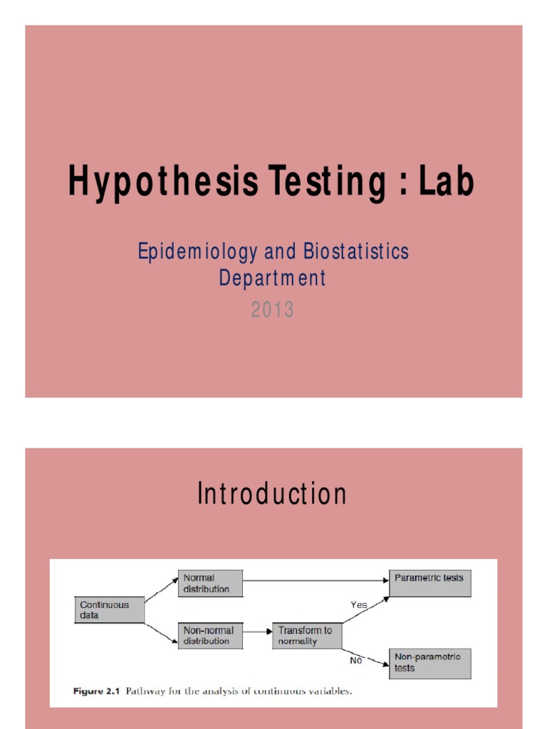 Hypothesis Testing Lab Epidemiology and Biostatistics Department PDF Statistical