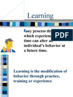 Learning: Any Process Through Which Experience at One Time Can Alter An Individual's Behavior at A Future Time