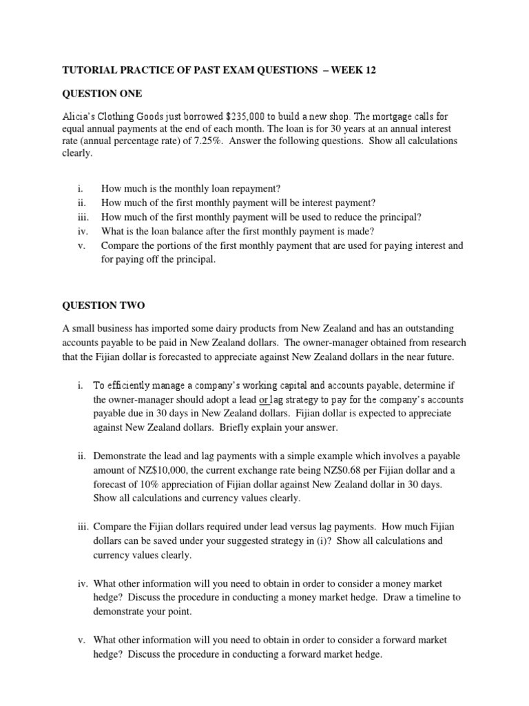 Past Exam Questions Tutorial Guide | PDF | Net Present Value ...