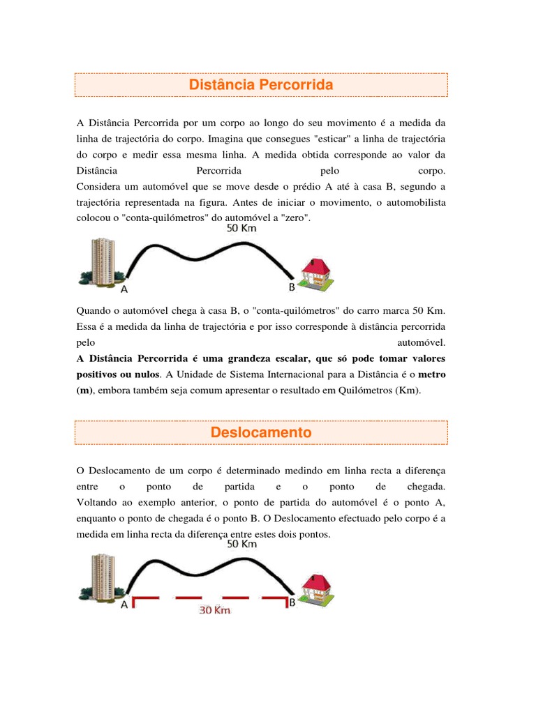 Distância Percorrida - Deslocamento | PDF | Deslocamento (vetor ...