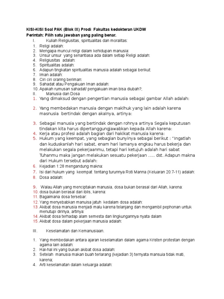 Kisi Kisi Soal Pak Blok Ix Prodi Fakultas Kedokteran Ukdw