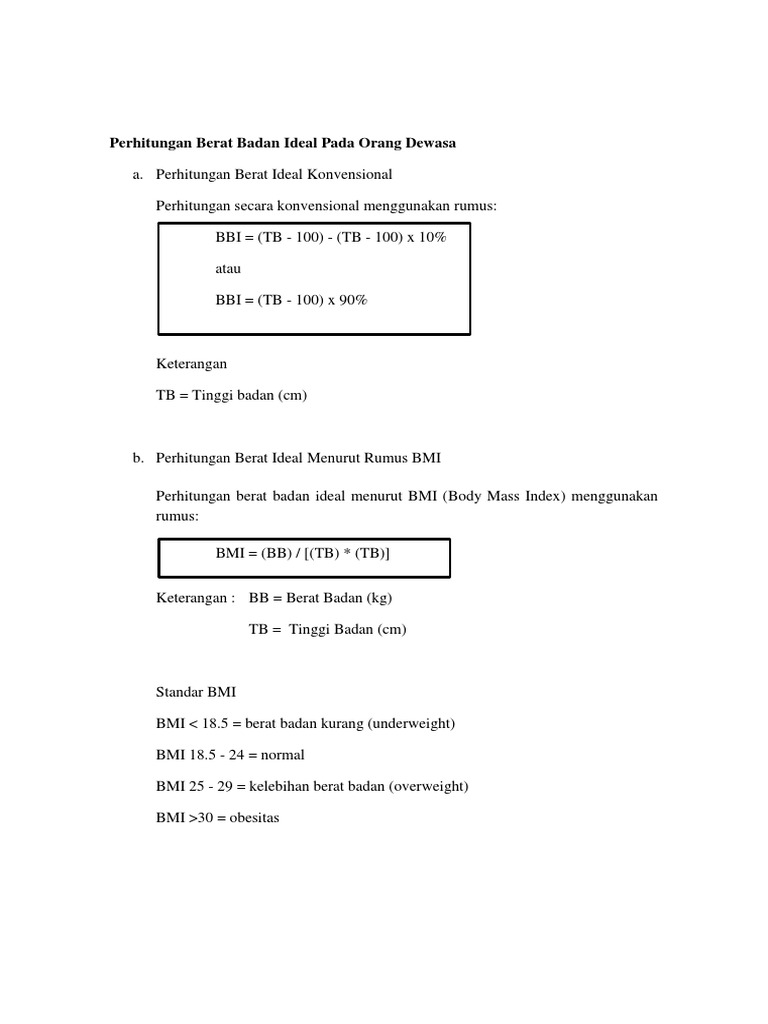 Perhitungan Berat Badan Ideal Dewasa