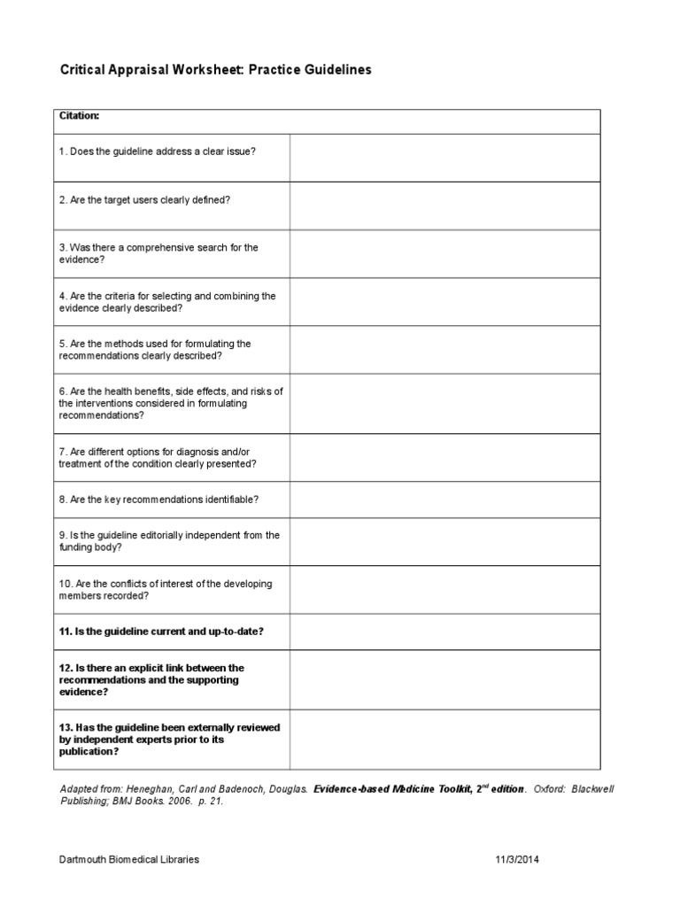 Critical Appraisal Worksheet Guidelines | PDF | Career & Growth | Self ...