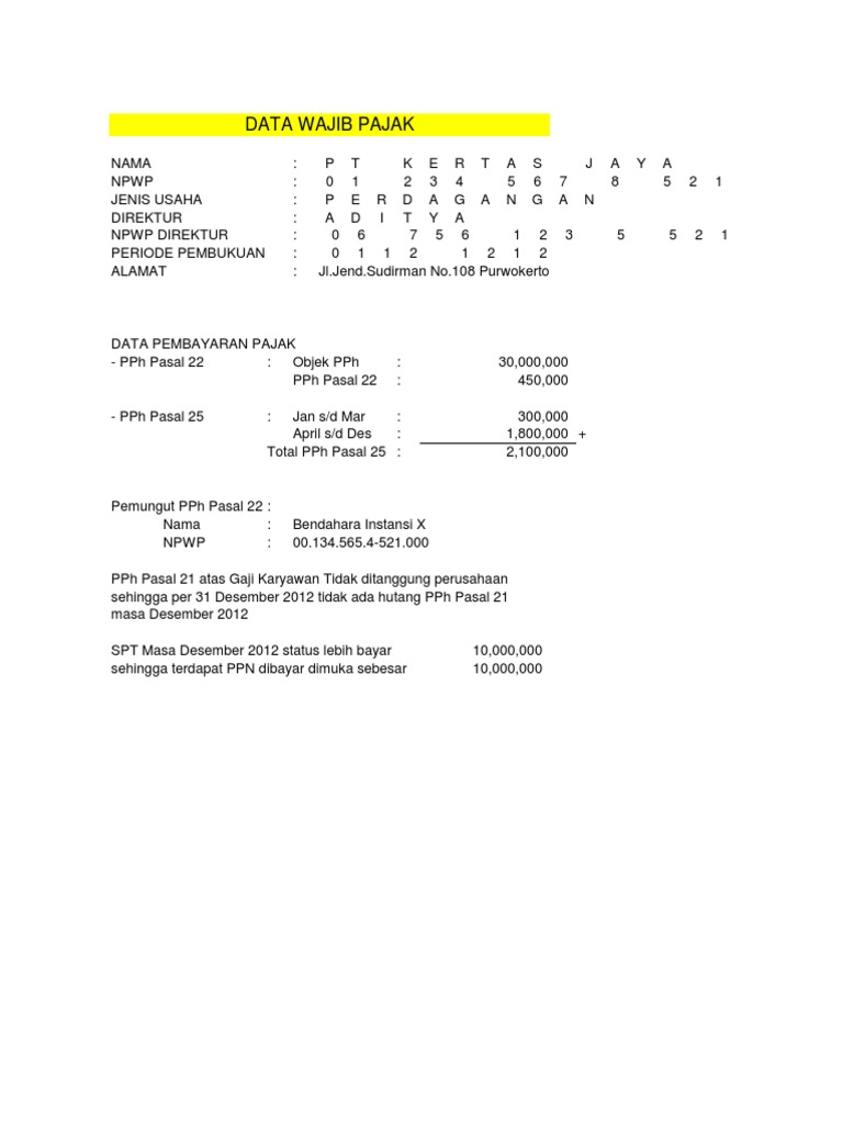 Contoh Pengisian Spt Tahunan Pph Badan 1771 Non Final Pt