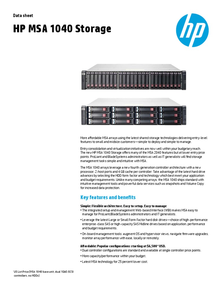 MSA 1040 - Datasheet | Hard Disk Drive | Hewlett Packard