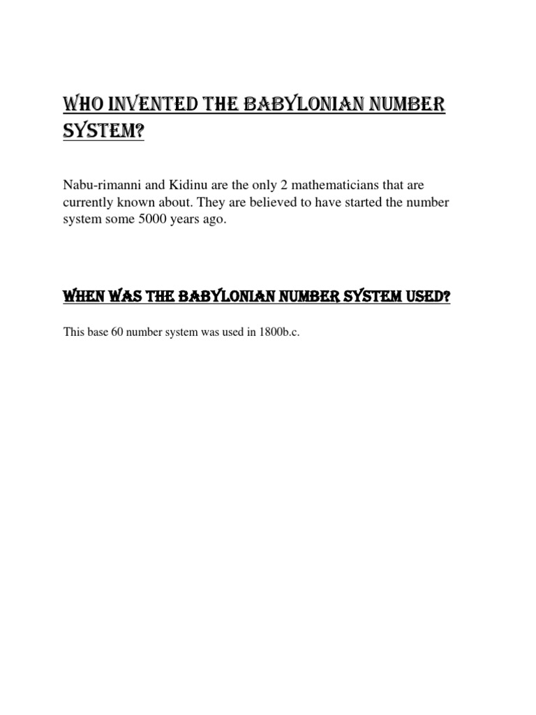 Who Invented The Babylonian Number System PDF