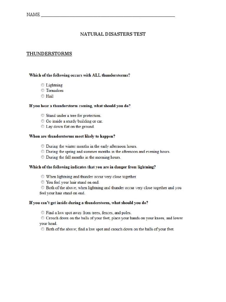 Natural Disasters Test and Discussion | PDF | Science & Mathematics