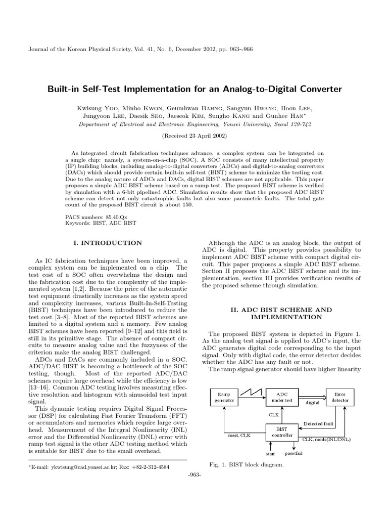BuiltIn SelfTest Implementation For An AnalogtoDigital Converter PDF Analog To Digital