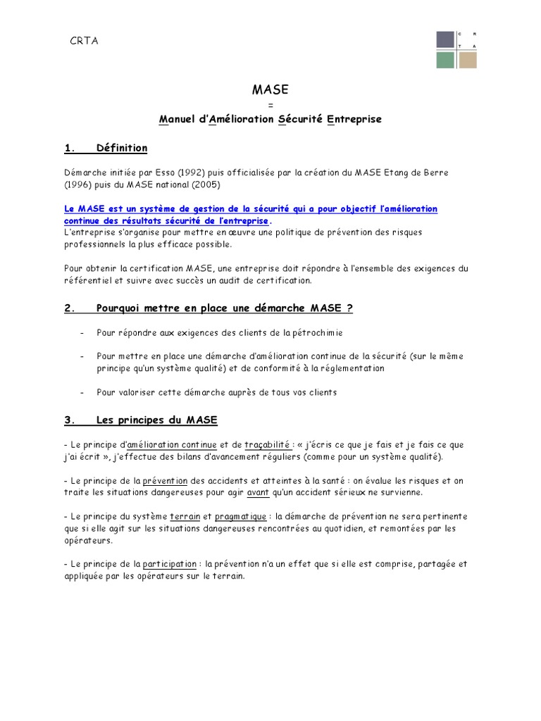 Certification MASE : Guide et Définition | PDF | Sécurité | Audit