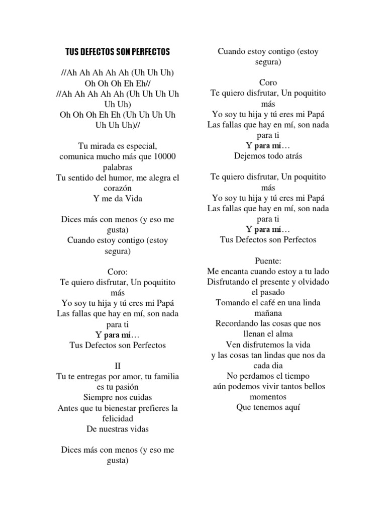 Letra Tus Defectos Son Perfectos | PDF