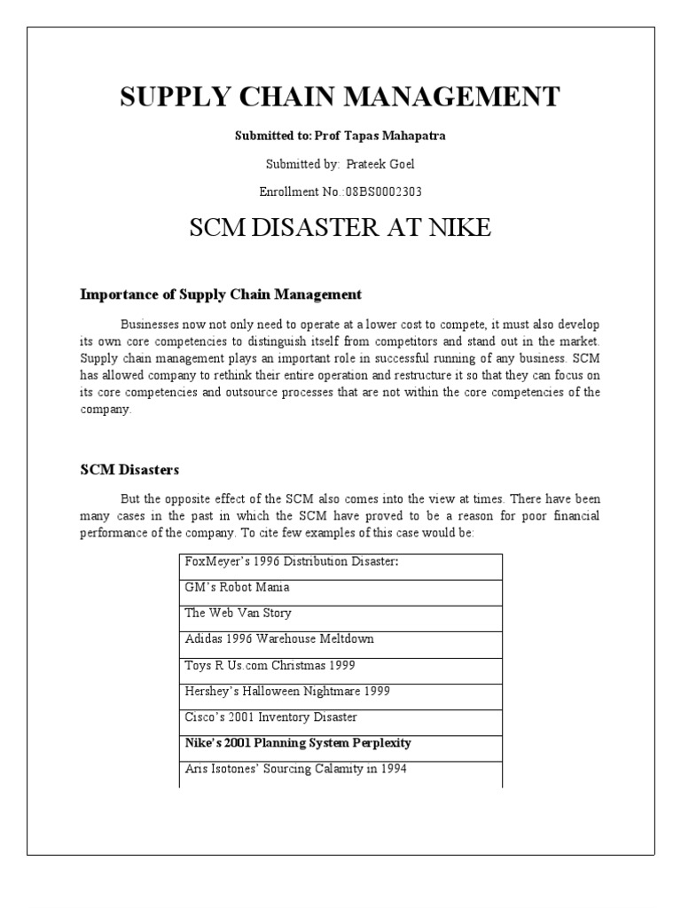 Supply Chain Management Disaster at Nike PDF Nike Supply Chain