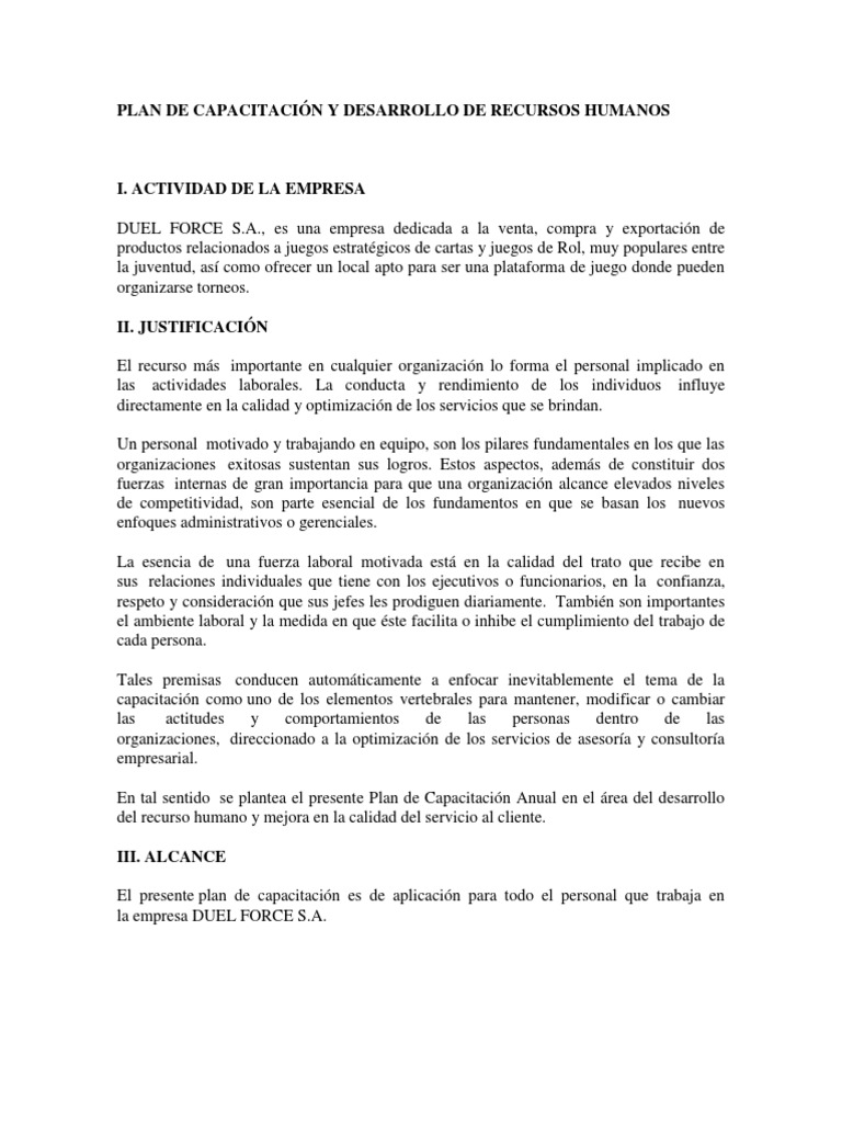 Modelo de Plan de Capacitación y Desarrollo de Recursos Humanos | PDF ...
