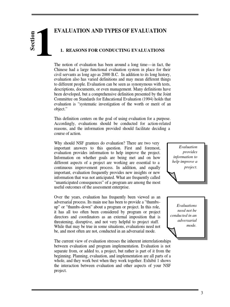 Evaluation and Types of Evaluation: 1. Reasons For Conducting ...