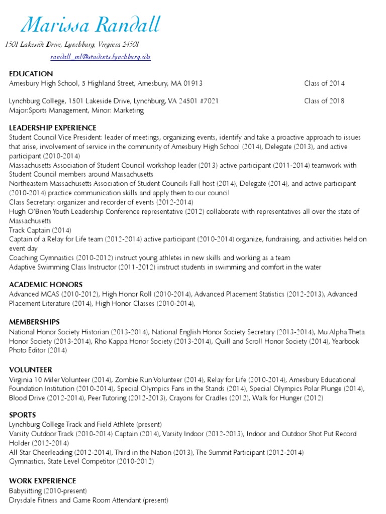 resume Track And Field Sports