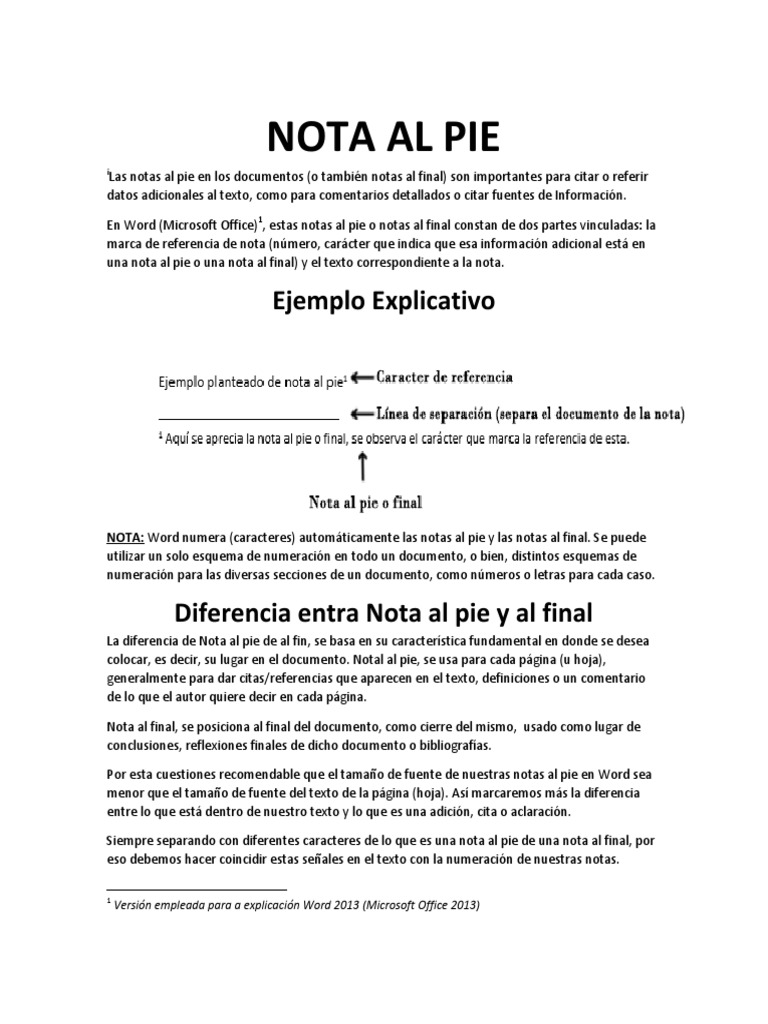 Nota Al Pie PDF Microsoft Word Información