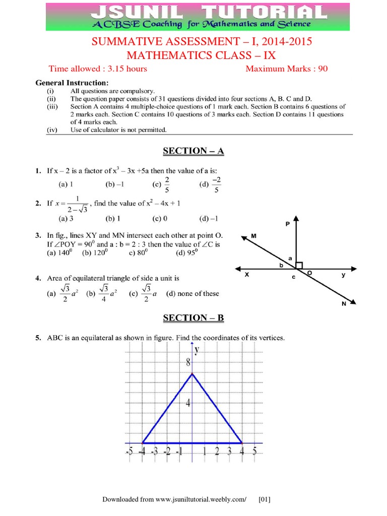 9th Maths Term-01 2014-15 Sample Paper - 02 | PDF
