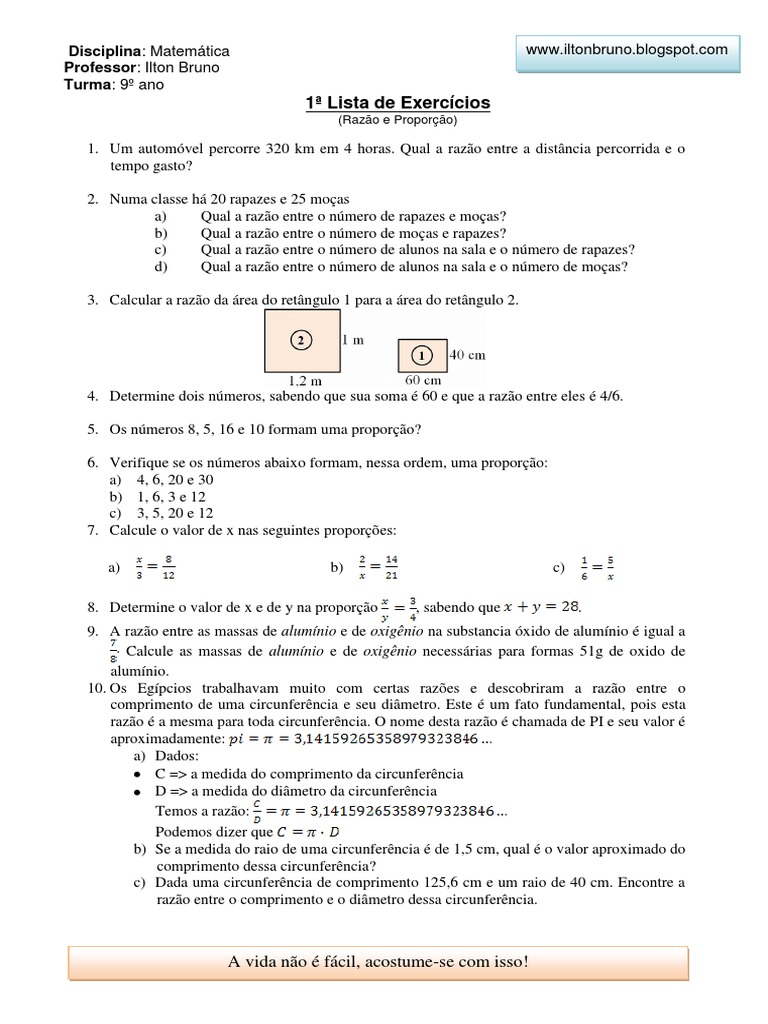 Lista de Exercício Proporção 7º Ano | PDF