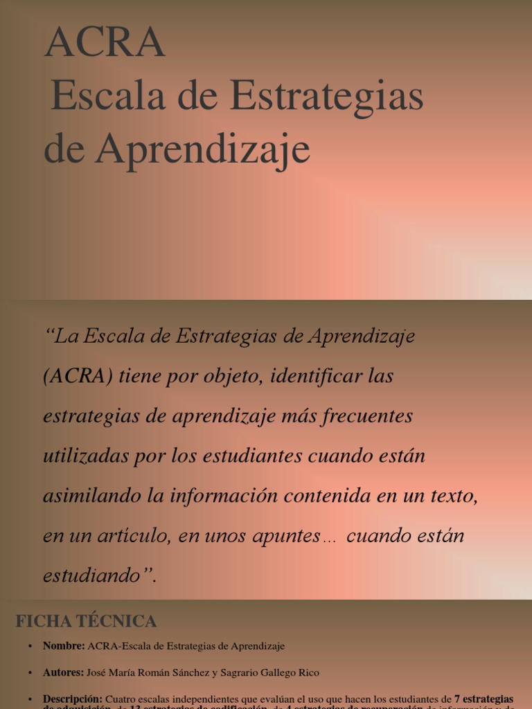 Escala ACRA: Estrategias de Aprendizaje | PDF | Aprendizaje | Cognición