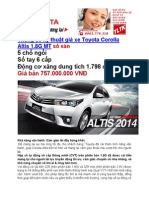 Thông Số Kỹ Thuật Toyota Corolla Altis 1.8 Mt So San 2014