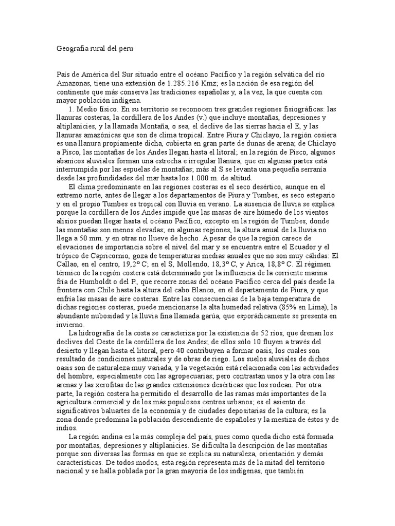 Geografia Rural Del Peru | PDF | Andes | Perú