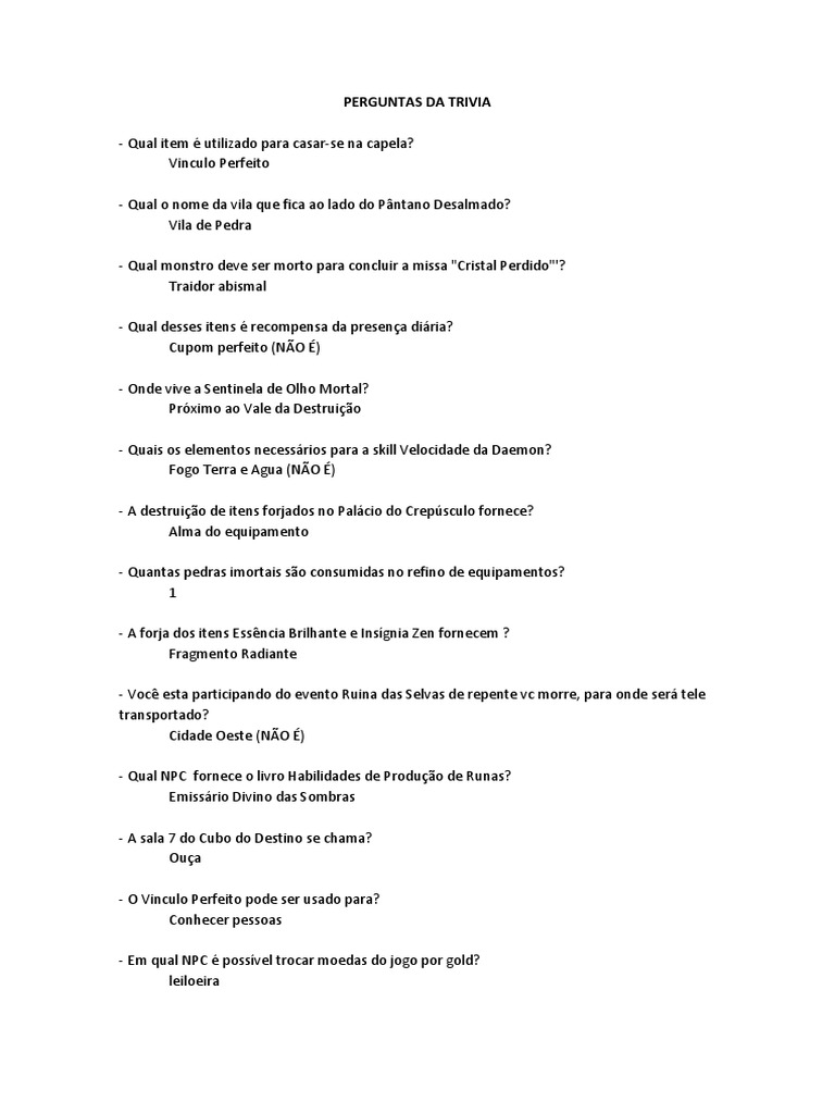 Perguntas Da Trivia, PDF, Lazer