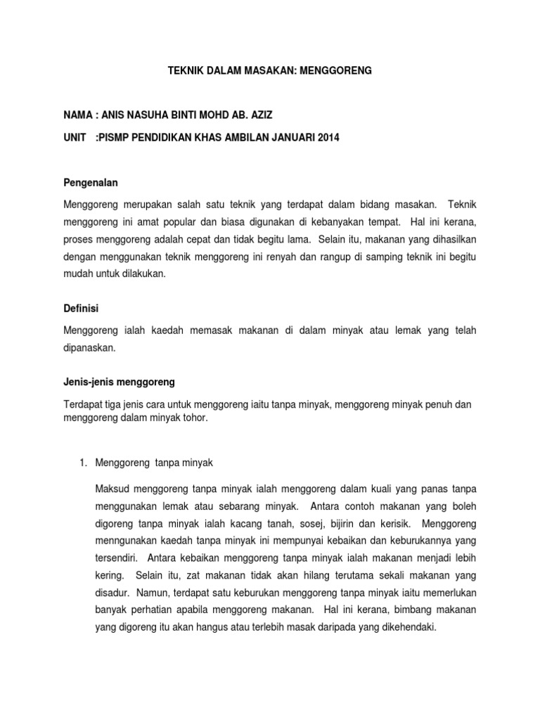 Teknik Masakan Menggoreng Pdf