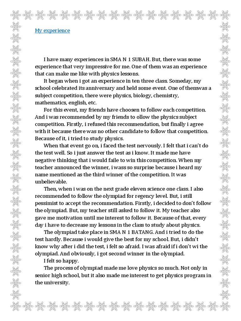 My Experience | PDF | Wellness