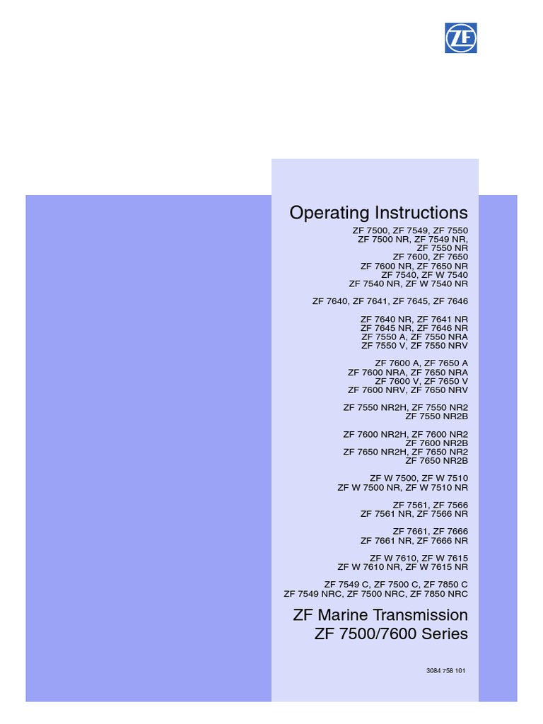 ZF Marine Transmission Operating Manual Transmission (Mechanics