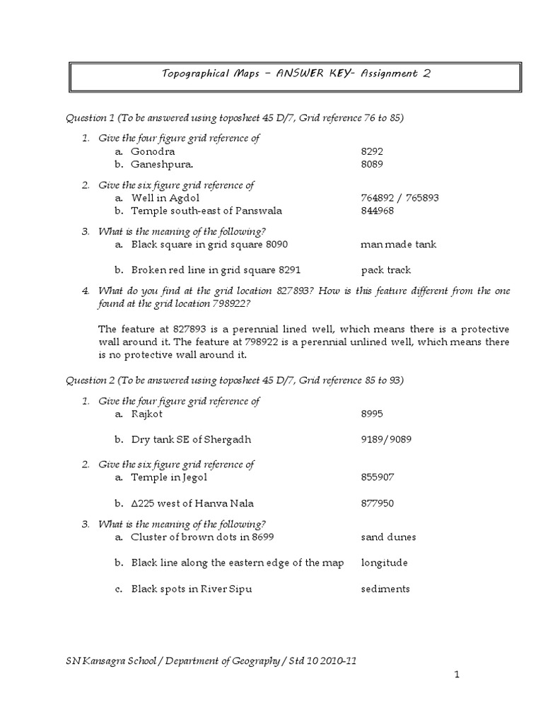 Topo AssAnswerKey02 | PDF | Earth Sciences | Geography