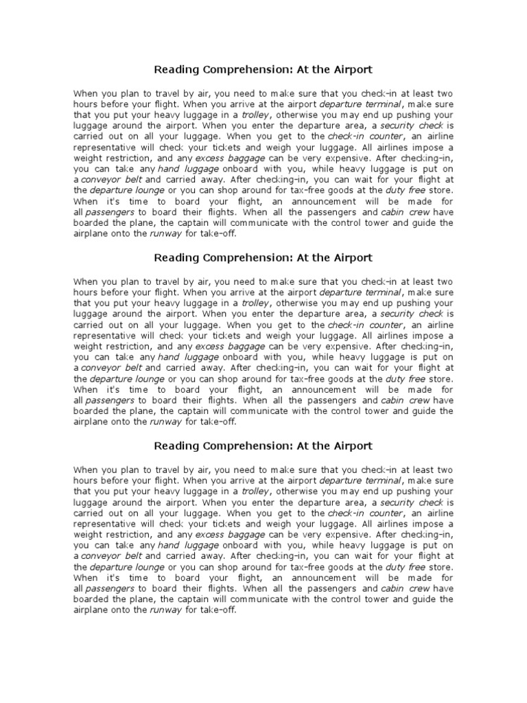 Airport Reading Comprehension Guide | PDF