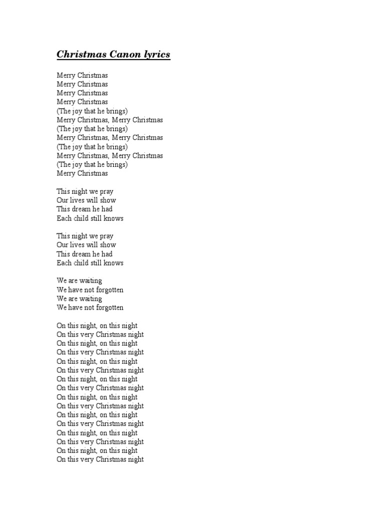 Christmas Canon Lyrics  PDF