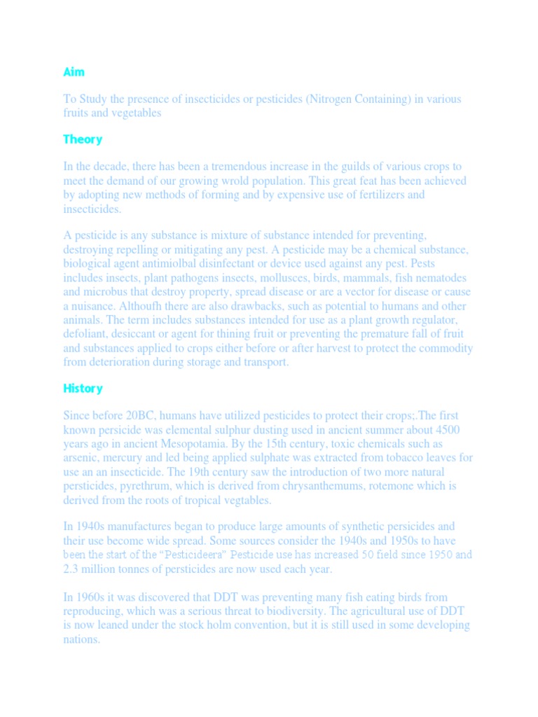 chemistry project on presence of insecticides and ...