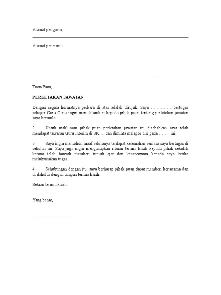 cover letter untuk jawatan guru