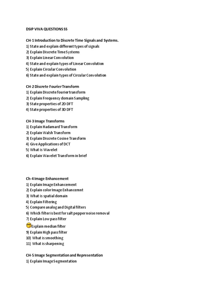 Dsip Viva Questions Ss PDF Data Compression Discrete Fourier