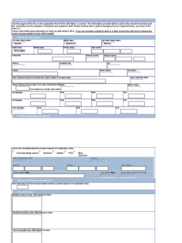 EM Action 2 Course Application Form | PDF