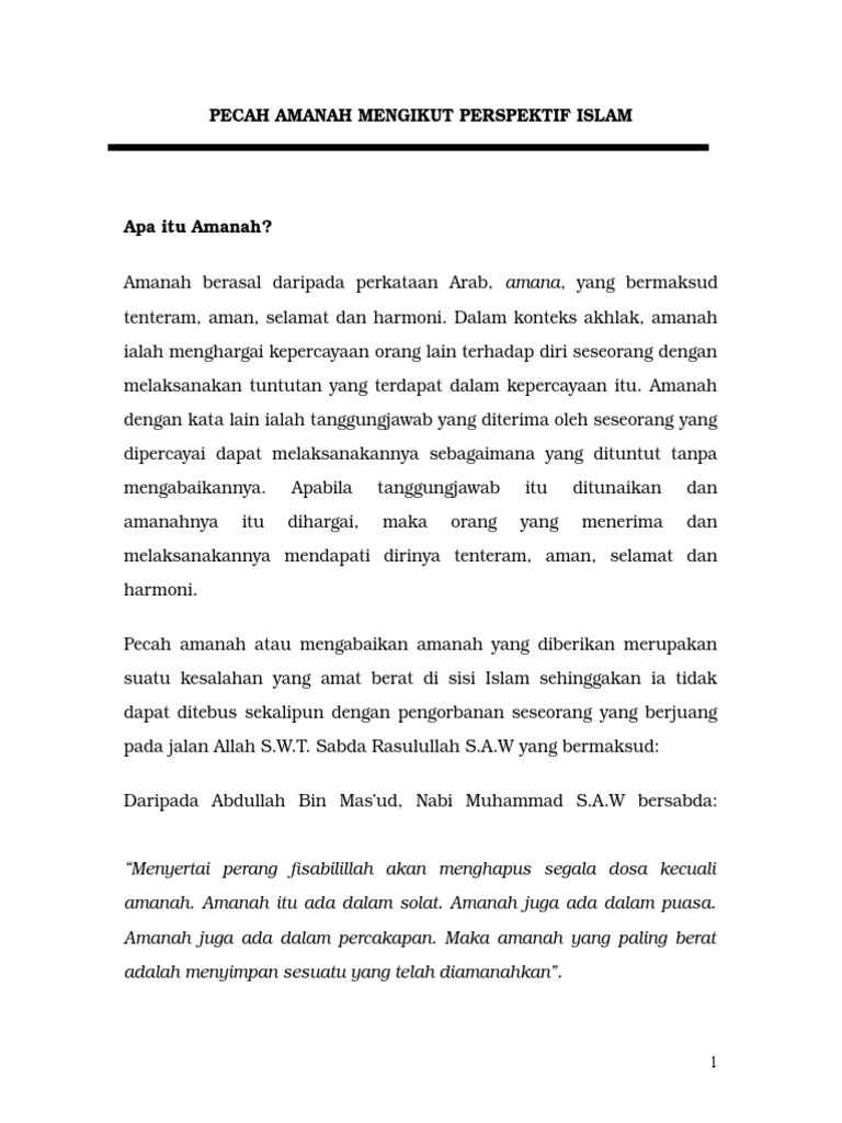 Pecah Amanah Mengikut Perspektif Islam Pdf