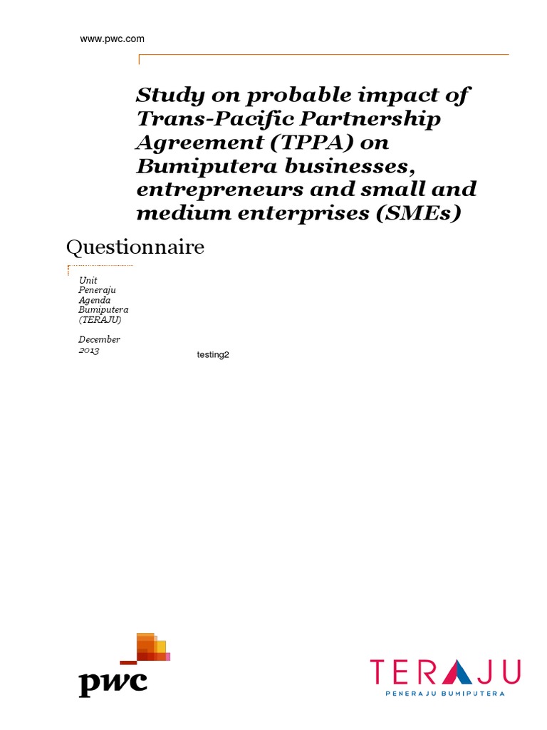 Lampiran C Tppa Questionnaire V1 1 Pdf Edited Trans Pacific Partnership Exports