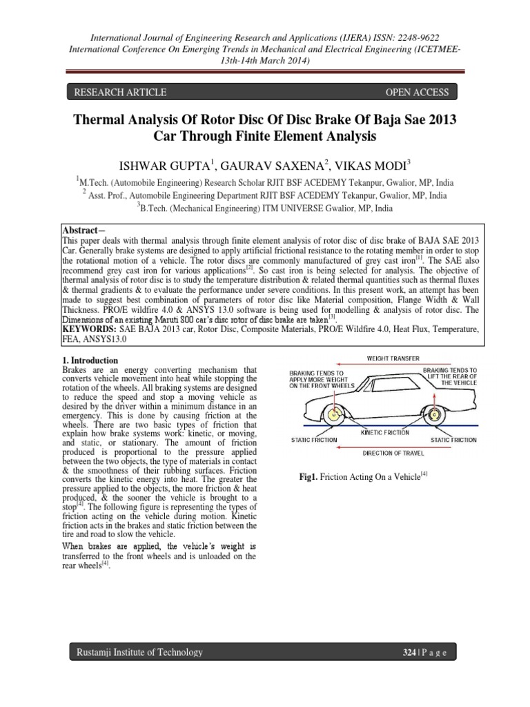 Thermal Analysis of Disc Brake Rotor | PDF | Friction | Brake