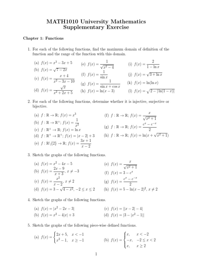 MATH1010 University Mathematics Supplementary Exercise | PDF