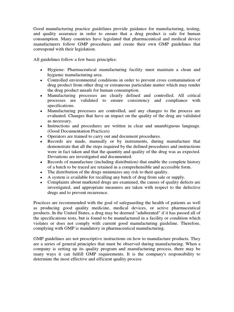 GMP Guidelines PDF Quality Health Care