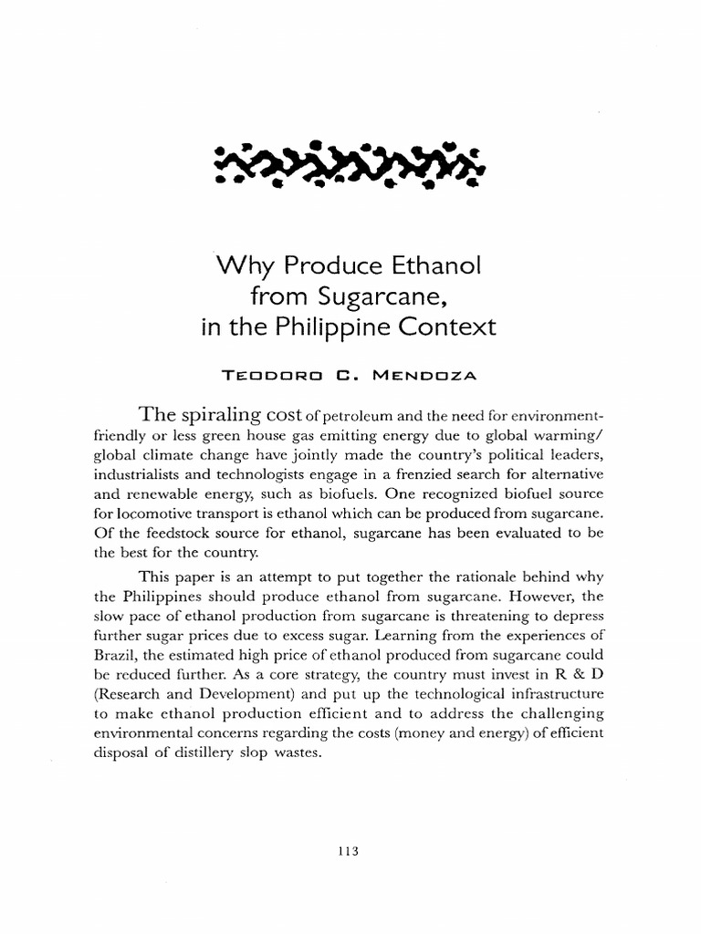 Ethanol Production from Sugarcane in the Philippines | PDF