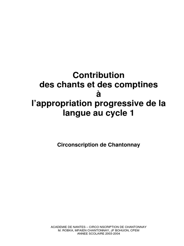 Contribution Du Chant Et Des Comptines Page Titre