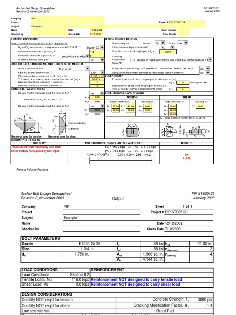 Ste05121 Spreadsheet Anchor Bolt Design Strength Of Materials Screw