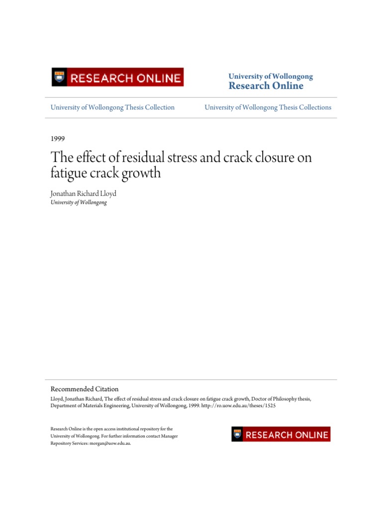 The Effect of Residual Stress and Crack Closure On Fatigue Crack | PDF ...