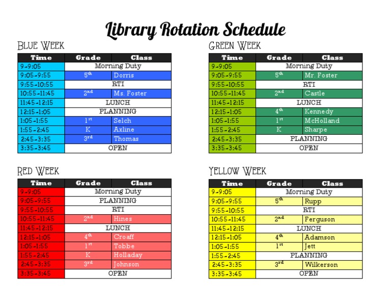 Library Schedule 2014-15 | PDF