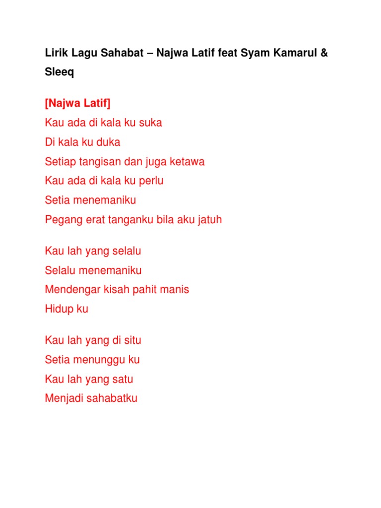 Lirik Lagu Sahabat