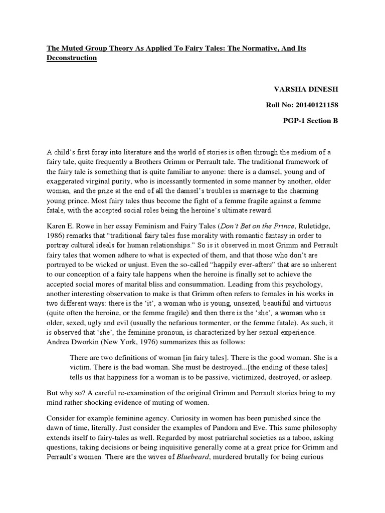 The Muted Group Theory As Applied To Fairy Tales PDF Fairy Tales