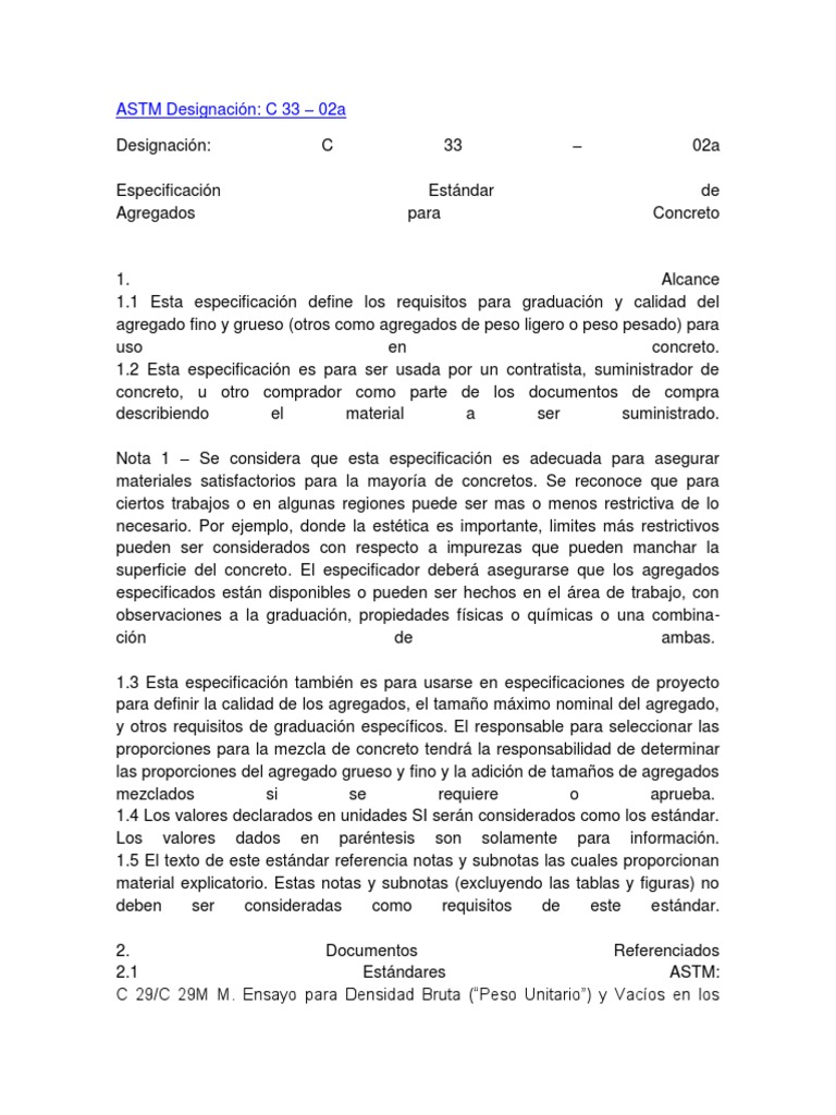 Especificación ASTM C 33 para Agregados | PDF